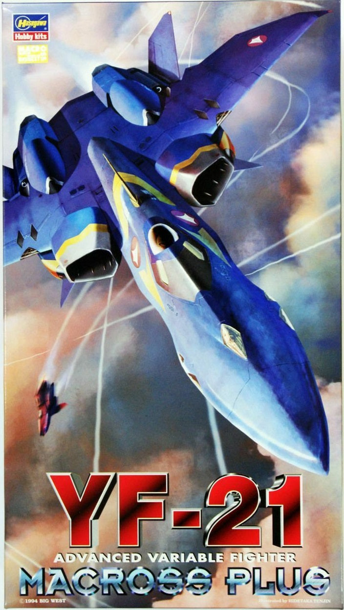 Hasegawa adds the all-too-cool YF-21 from Macross Plus to their ever-growing collection of superb plastic model kits from Macross. Hasegawa's skills as a tooler of great aircraft kits are on full display here -- the kit's engineering keeps the number of parts relatively low, and panel detail and other features are sharply molded. Requires cement to build, but it's molded in blue plastic and decals are included for all non-blue portions of the marking scheme. Can be completed with the canopy open or closed.