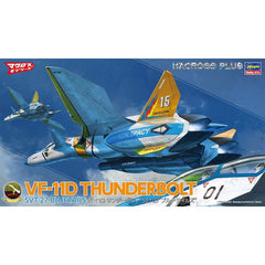 Hasegawa brings us a 1/72-scale kit of the VF-11 two-seater trainer with original markings! SVT-27 is an educational squadron of VF-1s that was organized in Macross City in 2012. Afterwards, it used the VF-5000, and from 2026 it started using the VF-11. The Type D was mainly used for training flights within Earth's atmosphere. The nose part features a double seat; a seated pilot figure is included. Decals are included for the Blue Tails, 27th Educational Squadron, equipped with the Joint Space Force Trainin