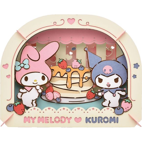 This "Paper Theater" kit from Ensky features Sanrio's beloved characters My Melody and Kuromi! Simply layer the pieces of precision laser-cut paper and glue them together for a 3D-look collectible item you'll love to display! This one is excellent for beginners. Place your order today!