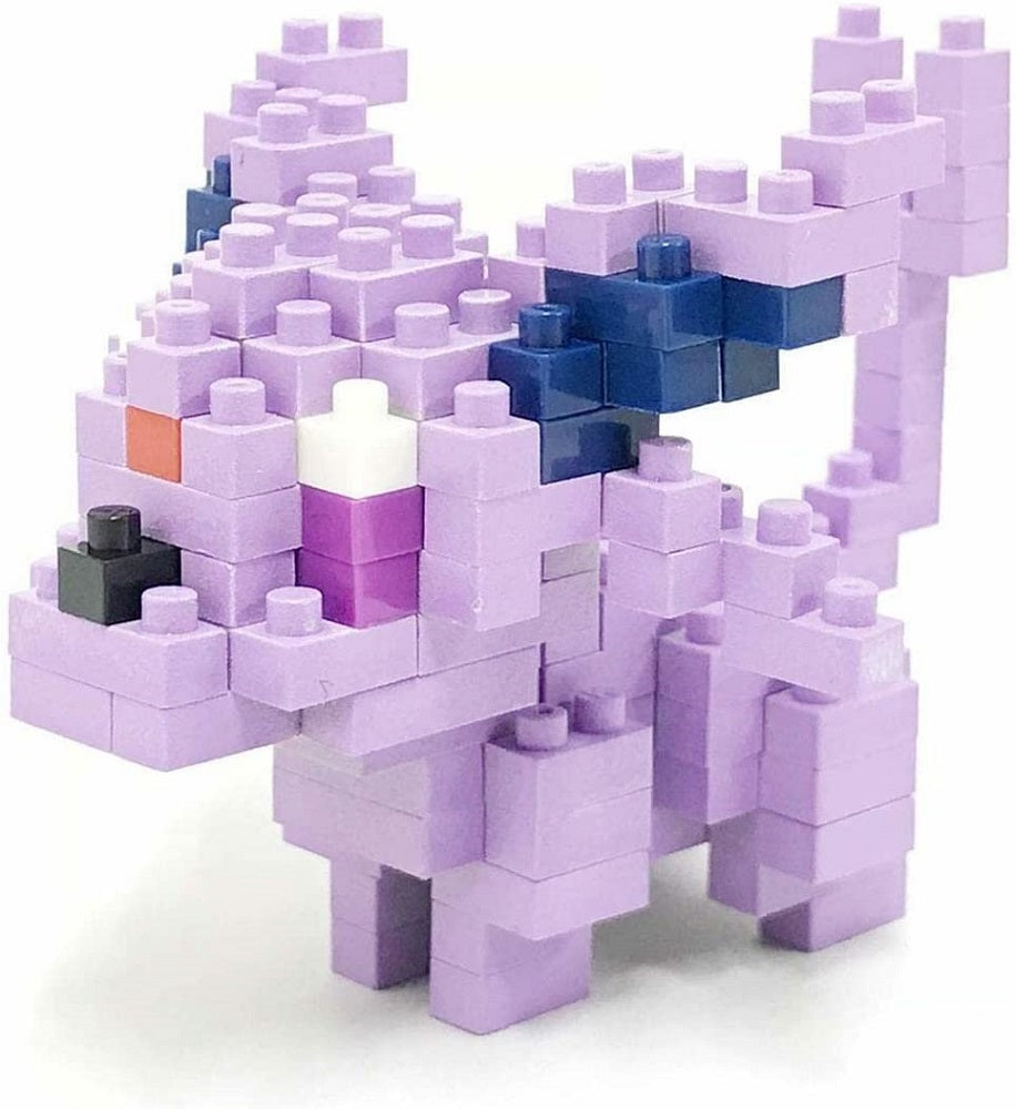 Nanoblock is a micro-sized building block designed in japan since 2008. Fun to build, Attractive to display, interesting to collect. a piece of nanoblock is the start of infinite creativity. Espeon from Nanoblock's Pokémon Collection Series stands approximately 1.8" tall and has 130 pieces.