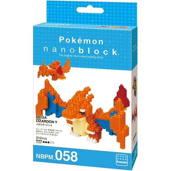 Nanoblock is a micro-sized building block designed in japan since 2008. Fun to build, Attractive to display, interesting to collect. a piece of nanoblock is the start of infinite creativity. Mega Charizard Y from Nanoblock's Pokémon Collection Series stands approximately 2.4" tall and has 200 pieces