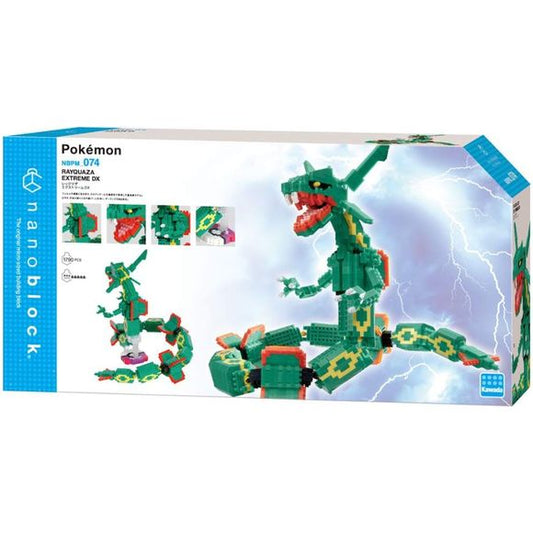 Rayquaza Extreme Deluxe Edition from Nanoblock's Pokemon Series stands approximately 8.25" tall and has a whopping 1,790 pieces! It is the most advanced nanoblock Pokemon set to date. Total length of approx. 26.0 inches (66 cm), suitable for the extreme (Ultimate) difficulty level 5.

Nanoblock is a micro-sized building block designed in japan since 2008. Fun to build, Attractive to display, interesting to collect. a piece of nanoblock is the start of infinite creativity.