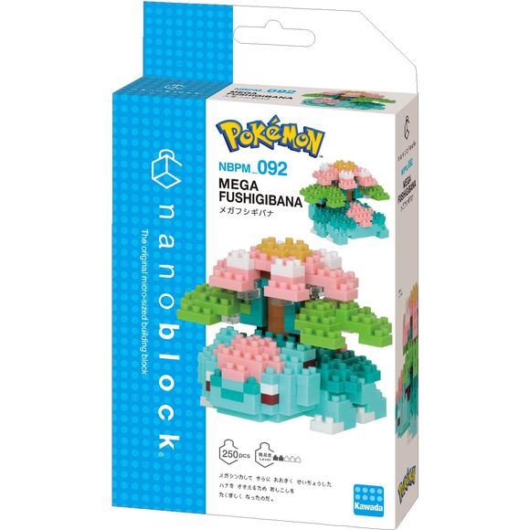 Nanoblock is a micro-=sized building block designed in japan since 2008. Fun to build, Attractive to display, interesting to collect. a piece of nanoblock is the start of infinite creativity. Venusaur from "Pokemon" gets a new Nano Block figure kit! All the Nano Block pieces you need to assemble your own Venusaur are included; the figure is detailed down to the large flower on his back.

Mega Venusaur from Nanoblock's Pokémon series stands approximately 2.16" tall and has 250 pieces.