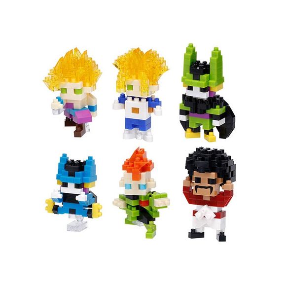 Dragon Ball Z Assortment 5 from Nanoblock's mininano Series is an assortment of 6 figures. Stands approximately 1.53" tall on average. This is considered as an entry level kit.  Full set has no duplicates, and guaranteed to be all 6 figures in the series.

[Lineup]:

Super Saiyan Goku
Super Saiyan Vegeta
Cell
Cell Jr.
Android 16
Mr. Satan