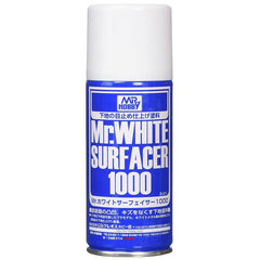 Since it is white, Mr.WHITE SURFACER is used to modify plastic model parts that are black or dark in color. If this is used on the entire model, only a thin over-coat of paint in the desired color is necessary.  Available in bottle and spray.  170ml.

Continental USA Shipping only, expedited shipping is not available on this item.