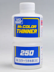 Mr Color Thinner is designed for use with Mr Color solvent based paints.  Can also be used with Mr Hobby Aqueous Hobby Color.  250 ml Bottle.

Advised thinning ratio for airbrushing is 1:1.5 > 1:2 (Paint:Thinner)