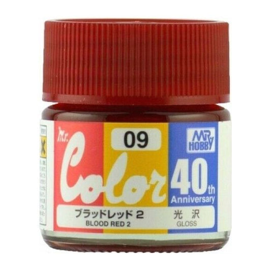 Special 40th Anniversary re-release color of Blood Red 2. Mr Color paint, suitable for hand brushing & airbrushing, with good adhesion & fast drying is one of the finest scale modelling / hobby paints available. Solvent-based Acrylic, thin with Mr Color Thinner or Mr Color Levelling Thinner. Treat paint as a lacquer.  10ml screw top bottle.

1 - 2 coats are recommended when brush painting
2 - 3 coats when using an air brush - after diluting to a ratio of 1 (Mr.Color) : 1-2 (Mr. thinner).
Mix in 5 - 10%
