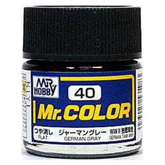 Mr Color paint, suitable for hand brushing & airbrushing, with good adhesion & fast drying is one of the finest scale modelling / hobby paints available. Solvent based acrylic, thin with Mr Color Thinner or Mr Color Levelling Thinner. C40 Flat German Gray. 10ml screw top bottle.

Continental US Shipping Only, ground transport only.  No Expedited shipping.