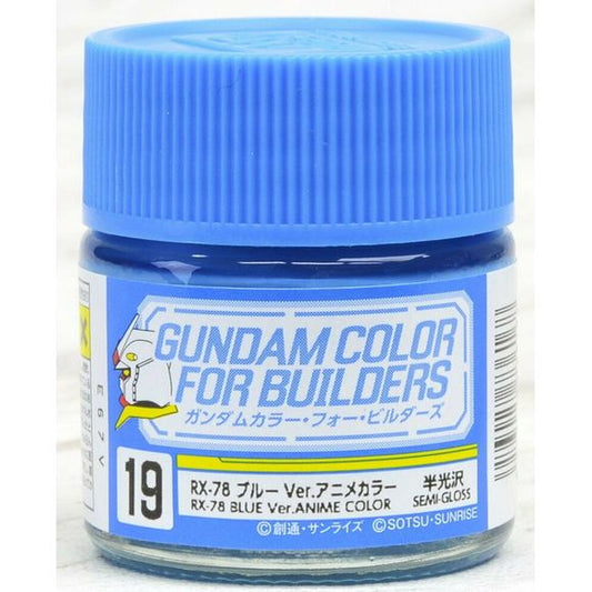 Mr Gundam Color paint, suitable for hand brushing & airbrushing, with good adhesion & fast drying is one of the finest scale modelling / hobby paints available. Solvent-based Acrylic, thin with Mr Color Thinner or Mr Color Levelling Thinner. Treat paint as a lacquer.  UG19 RX-78 Blue Semi-Gloss Paint. 10ml screw top bottle.

1 - 2 coats are recommended when brush painting
2 - 3 coats when using an air brush - after diluting to a ratio of 1 (Mr.Color) : 1-2 (Mr. thinner).
Mix in 5 - 10% of Flat Base to m