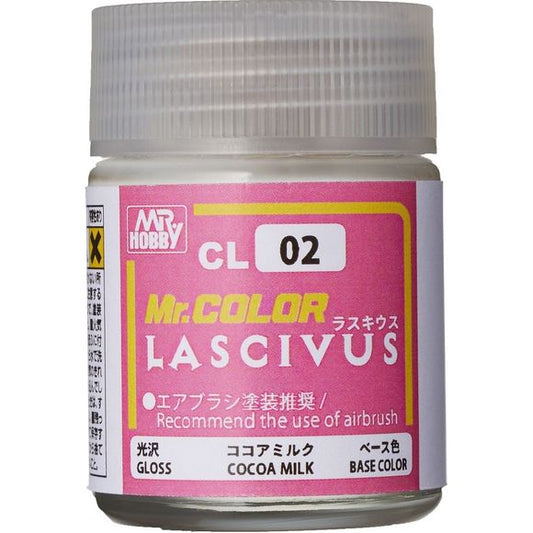 LASCIVUS is a specialized paint for figures. Mr Color paint, suitable for hand brushing & airbrushing, with good adhesion & fast drying is one of the finest scale modelling / hobby paints available. Solvent-based Acrylic, thin with Mr Color Thinner or Mr Color Levelling Thinner. Treat paint as a lacquer. C1 White Gloss Primary. 10ml screw top bottle.

1 - 2 coats are recommended when brush painting
2 - 3 coats when using an air brush - after diluting to a ratio of 1 (Mr.Color) : 1-2 (Mr. thinner).
Mix i