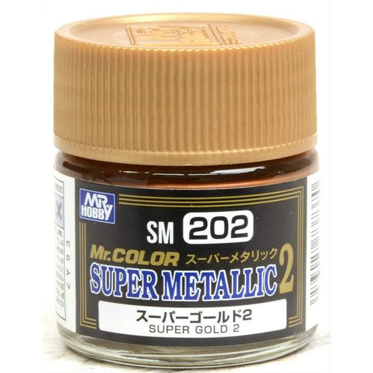 The SUPER METALLIC Series is a very new metallic paint, which uses high class fine metallic particles. The base material used is the same as that of Mr. COLOR. However, the exclusive metallic particles allow for a finished surface that replicates the look of metal. Solvent-based Acrylic, thin with Mr Color Thinner or Mr Color Levelling Thinner. For airbrush painting, dilute paint with thinner to a ratio of 1 paint : 1 ~ 2 thinner.  Treat paint as a lacquer. 10ml screw top bottle.

Continental US Shipping