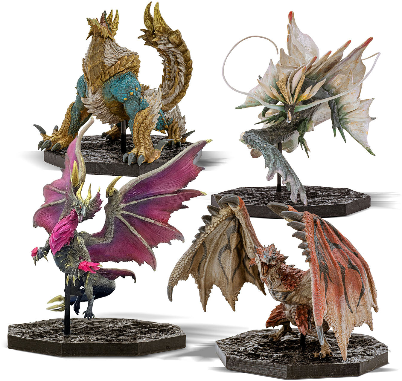 Capcom brings us a new "Monster Hunter" figure series -- the CUBE series focuses on easy-to-collect prices and quality, with all the detail cultivated in their high-end models, with sculpting and coloring created by top artists! 3D creator Keita Okada, who's done work with the "CFB" creator's model series, is responsible for this first lineup, and this boxed set of four beautiful beasts is the perfect debut for this new lineup!

Lineup:
Rathalos
Zinogre
Malzeno
Amatsu