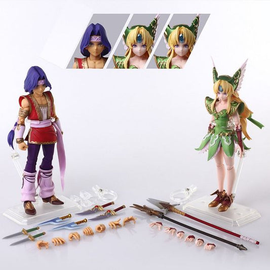 From Trials of Mana, the action RPG masterpiece that was first released in 1995 and reimagined during its 25th anniversary this year as a full remake, arrive Duran, a proud young soldier from Valsena, Kingdom of the Plains, and Angela, the princess of Altena, Kingdom of Magicians, together as a set!
The molding that carefully portrays texture, as well as the vivid colors that convey the game’s fantastical world, capture a sense of presence that feel as though they’ve jumped straight out of the game.
Each co