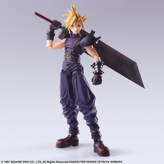 Cloud Strife from "Final Fantasy VII" returns to the "Bring Arts" action-figure lineup from Square Enix! His design is based on the original version of the game, with his characteristic hairstyle, shoulder armor and outfit all carefully reproduced, down to his fearless expression and the wrinkling and texture of his clothing. His Buster Sword is included, which can be handheld or worn on his back. Order him for your own collection today!

[Figure Size]: Approximately 6 inches x 2.25 inches x 1 inch