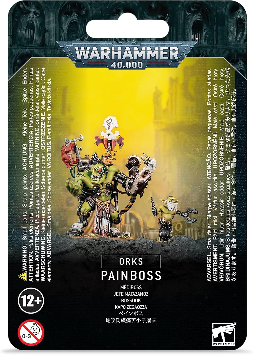 This 21-piece plastic kit lets you build one Painboss and Grot Orderly. This kit comes with one 40mm Citadel Round base and one 25mm Citadel Round base.

These miniatures are supplied unpainted and require assembly – we recommend using Citadel Plastic Glue and Citadel paints.