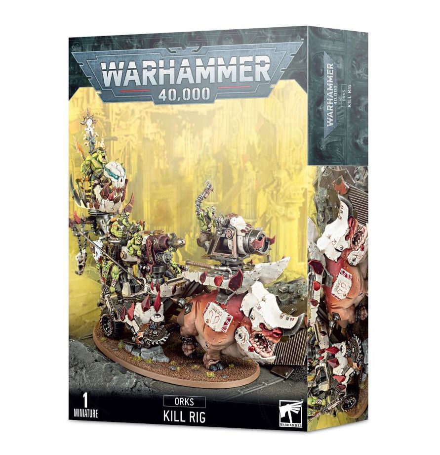 This multipart plastic kit is comprised of 111 pieces, allowing you to build one Kill Rig. The multiple emplacements on the rig can be mounted in a number of different places. This kit also comes with a 170mm Citadel Oval base. Alternatively, this kit can be built as a Hunta Rig with a separate Wurrboy.

This miniature is supplied unpainted and requires assembly – we recommend using Citadel Plastic Glue and Citadel paints.