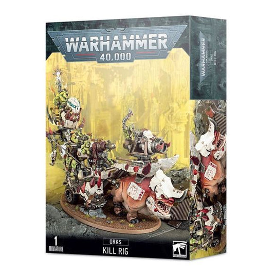 This multipart plastic kit is comprised of 111 pieces, allowing you to build one Kill Rig. The multiple emplacements on the rig can be mounted in a number of different places. This kit also comes with a 170mm Citadel Oval base. Alternatively, this kit can be built as a Hunta Rig with a separate Wurrboy.

This miniature is supplied unpainted and requires assembly – we recommend using Citadel Plastic Glue and Citadel paints.
