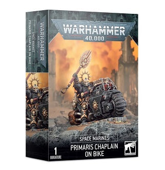 This kit builds one Primaris Chaplain on bike. It is supplied with helmeted and unhelmeted heads. It comes in 33 plastic components and includes a 90mm oval base and a Primaris Character Transfer Sheet.