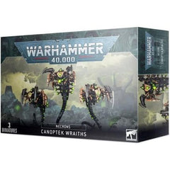 This multi-part plastic boxed set contains 135 components with which to build 3 Necron Canoptek Wraiths. This set comes with 3 Citadel 50mm Round bases.