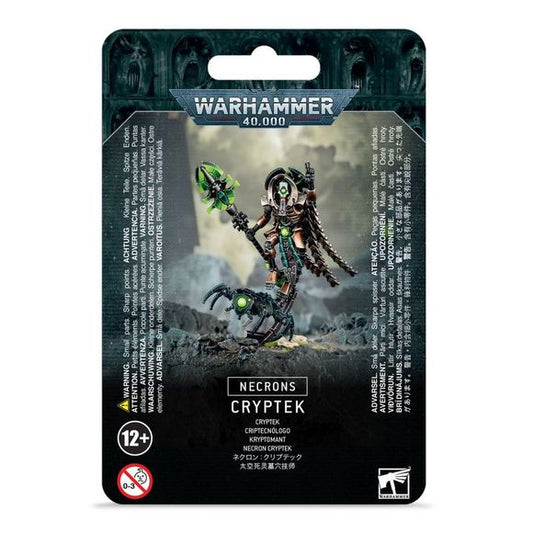 This kit contains 18 components and a 50mm round base, allowing you to build a Necron Cryptek armed with a staff of light and Canoptek cloak.