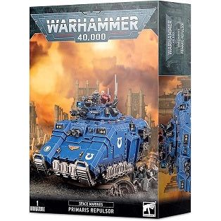 This multi-part plastic kit contains the components necessary to assemble a Space Marines Primaris Repulsor.