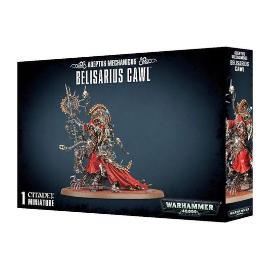 This multi-part plastic kit contains the components necessary to assemble Belisarius Cawl, Prime Conduit of the Omnissiah. Belisarius Cawl comes as 42 components, and is supplied with a Citadel 105mm x 70mm Oval base.