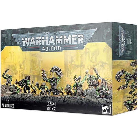 GAMES WORKSHOP Warhammer 40,000 Ork Boyz
Contains all the pieces to build 11 Ork Boyz
Includes various pieces for different poses and weapon choices options to arm with sluggas, choppas, shootas, heavy weapons and stikk bombs