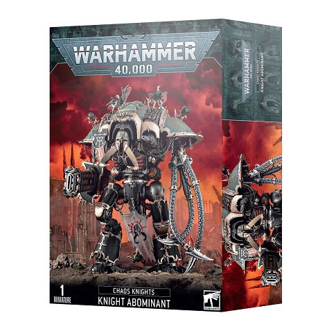 This multipart plastic kit builds one Knight Abominant. This kit comprises 176 plastic components, and is supplied with a Citadel 170mm Oval Base. Also included is a Chaos Knights transfer sheet. This miniature is supplied unpainted and requires assembly – we recommend using Citadel Plastic Glue and Citadel paints.