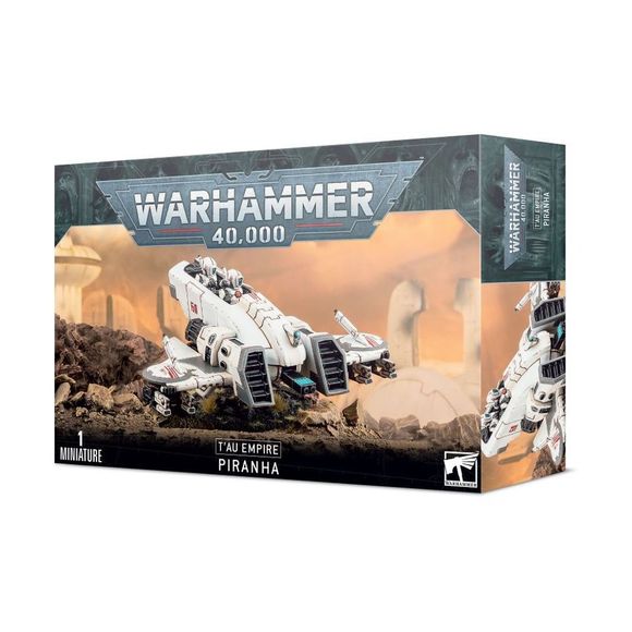 This multipart plastic kit builds a Piranha. This kit includes 50 plastic components, 2x small flying bases, 1x large flying base, 4x long flying stems, and 2x short flying stems. This kit also includes 1x T'au Vehicle Transfer Sheet, containing 85 high-quality waterslide transfers for you to further decorate your model.

These miniatures are supplied unpainted and require assembly – we recommend using Citadel Plastic Glue and Citadel Colour paints.