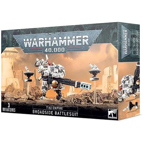 This multi-part plastic kit contains 91 components and a T'au transfer sheet with which to make a Broadside Battlesuit and two Drones.