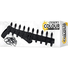 This handle is the perfect accessory for advanced painting of Warhammer miniatures. It features a pistol grip and 10 slots to hold 10 miniatures at one time, allowing you to spray paint 10 at a time and giving full-coverage on the miniature. This is an incredible, time-saving device.