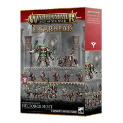 This boxed set builds 14 multipart plastic Helsmiths of Hashut miniatures:
– 1x War Despot
– 1x Dominator Engine
– 1x Tormentor Bombard (which can alternatively be built as a Deathshrieker Rocket Battery)
– 11x Infernal Cohort miniatures
This kit comprises 220 plastic components, 10x Citadel 28.5mm Round Bases, 1x Citadel 25mm Round Base, 1x Citadel 32mm Round Base, 1x Citadel 80mm Round Base, and 1x Citadel 100mm Round Base. These miniatures require assembly and are supplied unpainted – we recommend using