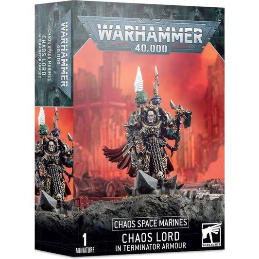 This boxed set contains 1 multi-part plastic Chaos Space Marines Terminator Lord, and includes options for a Chaos Space marines Terminator Sorcerer, combi-weapons, power weapons and more.