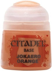 Jokaero Orange is a Citadel Base paint. Citadel Base paints are high quality acrylic paints specially formulated for basecoating your Citadel miniatures quickly and easily. They are designed to give a smooth matte finish over black or white undercoats with a single layer. This pot contains 12ml of Jokaero Orange. As with all of our paints, it is a non-toxic, water-based acrylic paint designed for use on plastic, metal, and resin Citadel miniatures.