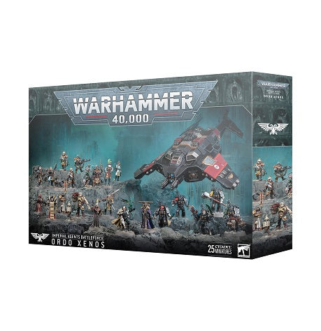 This set includes the following multipart plastic models:

– 1x Lord Inquisitor Kyria Draxus
– 1x Navigator
– 1x Corvus Blackstar
– 5x Deathwatch Veterans
– 6x Inquisitorial Agents with 1x Tome-skull
– 4x Rogue Trader Entourage
– 6x Voidsmen-At-Arms

This set comprises 308 plastic components, and is supplied with 1x Citadel 120mm Oval Base, 1x Citadel 32mm Round Slotta Base, 1x 115mm Ball Stem with Adaptor, 7x Citadel 32mm Round Bases, and 16x Citadel 25mm Round Bases. These miniatures are supplied unpainte