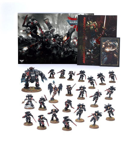 This boxed set builds a mighty assault force of 23x Citadel Miniatures for use in Blood Angels armies in games of Warhammer 40,000. This set also includes Codex Supplement: Blood Angels – a 104-page hardback book containing the history and lore of the Blood Angels, along with the rules you need to unleash these forces, and 18 Datasheet Cards: Blood Angels for handy reference during your games.

This set includes the following multipart plastic models:

– 1x Lemartes
– 1x Astorath the Grim
– 4x Blood Angels