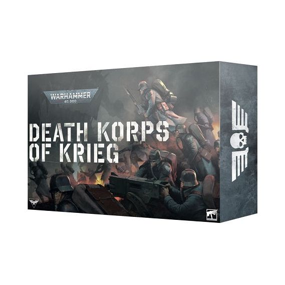 The set includes the following multipart plastic miniatures:
– 1x Lord Marshal Dreir
– 1x Artillery Team
– 6x Krieg Combat Engineers
– 10x Death Riders

Also included:
– Codex: Astra Militarum – 168-page hardback book with foil art and a limited edition soft-touch cover. The book also contains a one-use code to unlock Codex: Astra Militarum content in Warhammer 40,000: The App, which can be used when the codex goes on general release.
– Datacards: Astra Militarum – 68 cards, including 1x Army Rule Datasheet