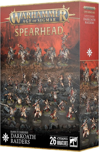 This set includes the following multipart plastic models:

This set contains:
– 1x Darkoath Warqueen
– 5x Darkoath Fellriders
– 10x Darkoath Savagers
– 10x Darkoath Marauders

This kit contains 291 plastic components, 4x Citadel 32mm Round Bases, 5x Citadel 60mm Oval Bases, and 17x Citadel 28.5mm Round Bases.

These miniatures are supplied unassembled and unpainted – we recommend using Citadel Plastic Glue and Citadel Colour paints.