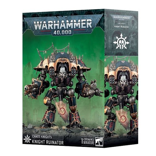 Release Date 6/21/25
This multipart plastic kit builds a Chaos Knight, which can be configured as a Knight Ruinator, Abominant, and Desecrator.
This kit comprises 207 plastic components, and 1x Citadel 170mm by 109mm Oval Base. This set also includes 1x Chaos Knight Transfer Sheet, containing 339 high-quality waterslide transfers to decorate your miniature.
This miniature requires assembly and is supplied unpainted.