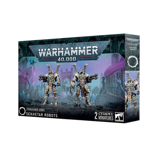 Launch day 9/20/2025
This multipart plastic kit builds two Sekhetar Robots. This kit comprises 40 plastic components and 2x Citadel 40mm Round Bases. These miniatures require assembly and are supplied unpainted – we recommend using Citadel Plastic Glue and Citadel Colour paints.