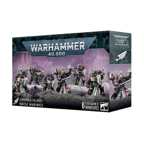 This product has a release date of 05/26/2025.
This multipart plastic kit builds six Noise Marines. This kit comprises 123 plastic components, 6x Citadel 40mm Round Bases, and 1x Emperor's Children Transfer sheet containing 150 high-quality waterslide transfers to decorate your miniatures.

These miniatures require assembly and are supplied unpainted – we recommend using Citadel Plastic Glue and Citadel Colour paints.