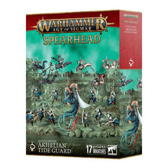 This boxed set builds 17 multipart plastic Idoneth Deepkin miniatures:
– 1x Akhelian King (which can alternatively be built as Volturnos, High King of the Deep)
– 3x Akhelian Ishlaen Guard (which can alternatively be built as Akhelian Morrsarr Guard)
– 3x Akhelian Morrsarr Guard (which can alternatively be built as Akhelian Ishlaen Guard)
– 10x Namarti Reavers
The kit comprises 298 plastic components, 6x Citadel 60mm by 35mm Oval Bases, 1x Citadel 60mm Round Base, 10x Citadel 32mm Round Bases, and 6x Citade