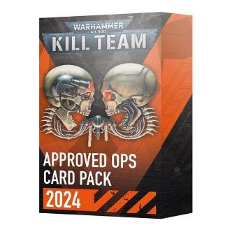 This set of 36 reference cards and three leaflets includes:
- 1x Approved Ops mission pack leaflet detailing the best way to use this pack
- 1x Approved Ops game sequence card
- 3x Scouting Step cards
- 12x Tac Ops cards
- 9x Crit Op cards
- 1x Kill Op card
- 6x Primary Op cards
- 4x Map Key cards
- 2x Mission map leaflets, each detailing 6 maps for Volkus, Gallowdark, Bheta-Decima, and non-specific Killzones

You will need a copy of the Kill Team: Core Book, available separately, to use the contents of thi