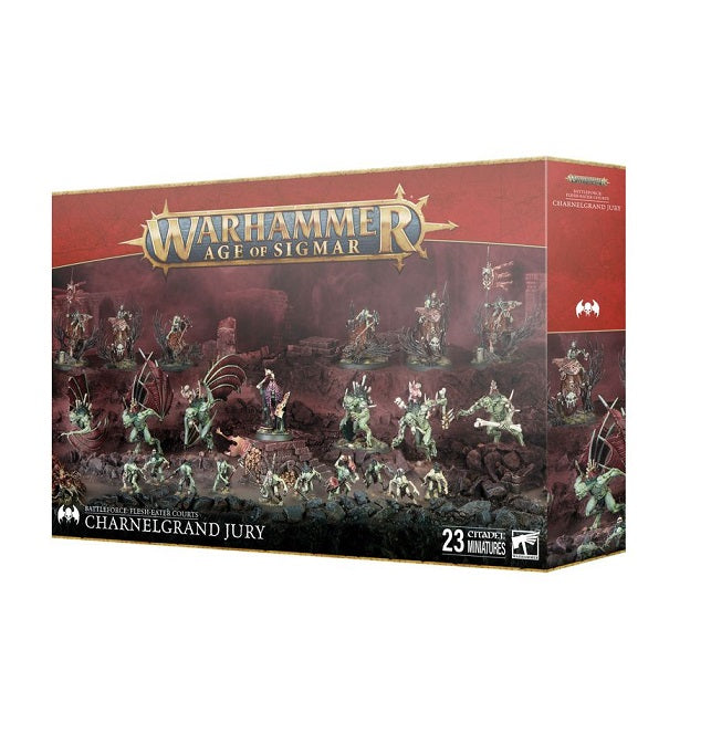 Releases November 29th 2024.
Warhammer 40k Holiday boxes are here! This set contains:
– 1x Grand Justice Gormayne
– 6x Crypt Horrors (which can alternatively be built as Crypt Flayers)
– 6x Morbheg Knights
– 10x Cryptguard

These miniatures are supplied with 6x Citadel 75x41.5mm Oval Bases, 6x Citadel 40mm Round Bases, 1x Citadel 32mm Round Base, and 10x Citadel 25mm Round Bases. The miniatures are supplied unpainted and require assembly – we recommend using Citadel Plastic Glue and Citadel Colour paints.