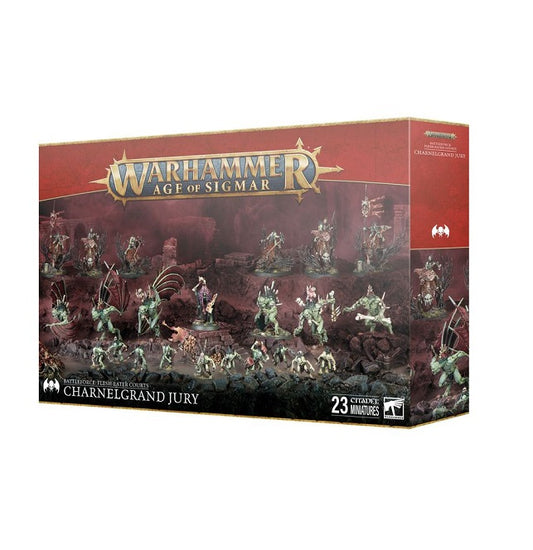 Releases November 29th 2024.
Warhammer 40k Holiday boxes are here! This set contains:
– 1x Grand Justice Gormayne
– 6x Crypt Horrors (which can alternatively be built as Crypt Flayers)
– 6x Morbheg Knights
– 10x Cryptguard

These miniatures are supplied with 6x Citadel 75x41.5mm Oval Bases, 6x Citadel 40mm Round Bases, 1x Citadel 32mm Round Base, and 10x Citadel 25mm Round Bases. The miniatures are supplied unpainted and require assembly – we recommend using Citadel Plastic Glue and Citadel Colour paints.