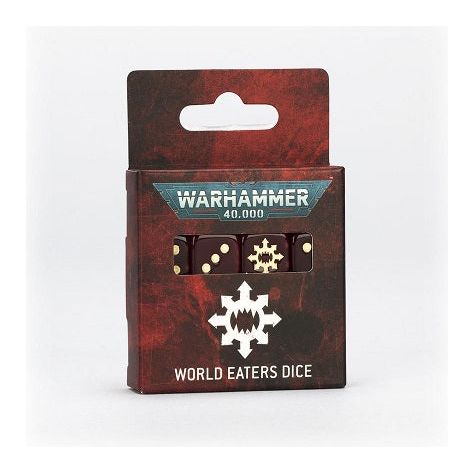 Contents:
– 16x square-cornered D6 dice, each measuring 16x16x16mm. Each die is in the color of the World Eaters faction, and has the faction symbol.