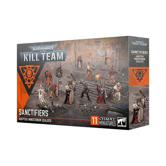 This multipart plastic kit builds 11 Sanctifiers. Inside the box, you will also find a sheet of 39 double-sided Sanctifiers tokens, so you can easily keep track of your equipment and in-game effects in the heat of battle.

This kit comprises 88 plastic components, 1x Citadel 32mm Round Base, and 10x Citadel 25mm Round Bases. These miniatures require assembly and are supplied unpainted – we recommend using Citadel Plastic Glue and Citadel Colour paints.