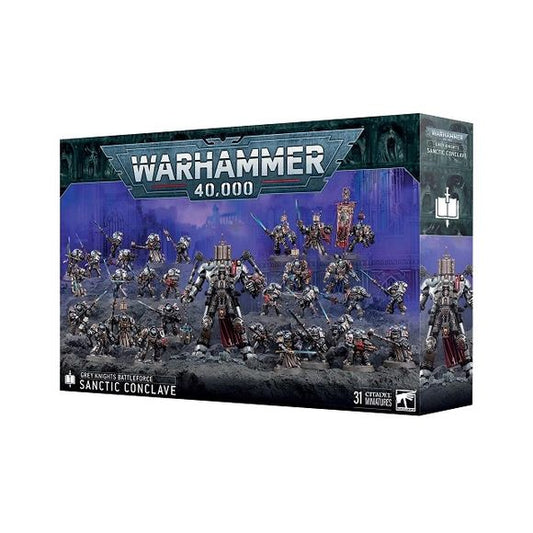 Release Date 8/09
This set includes the following multipart plastic miniatures:
– 1x Grand Master in Nemesis Dreadknight (which can alternatively be built as a Nemesis Dreadknight)
– 10x Brotherhood Terminators (which can alternatively be built as Paladins)
– 20x Strike Squad miniatures (which can alternatively be built as Interceptor Squad, Purifier Squad, or Purgation Squad miniatures)
This kit comprises 903 plastic components, 1x Citadel 120mm by 92mm Oval Base, 10x Citadel 40mm Round Bases, and 20x Cita