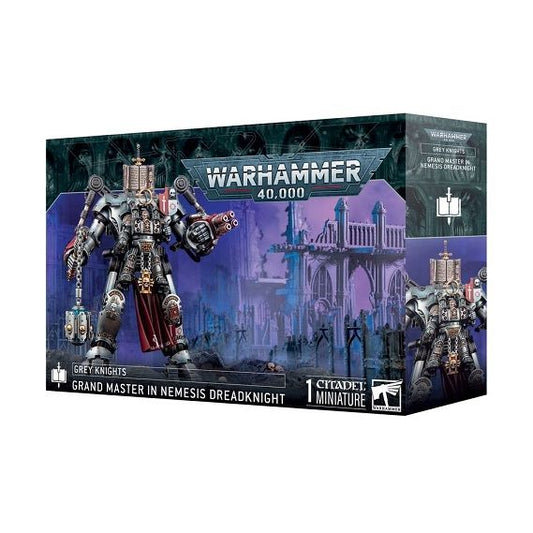 This multipart plastic kit builds one Grand Master in Nemesis Dreadknight.
The kit includes the following weapons:
– 2x dreadfists
– 1x Nemesis daemon greathammer
– 1x Nemesis flail
– 1x Nemesis greatsword
– 1x Nemesis mace
– 1x gatling psilencer
– 1x heavy incinerator
– 1x heavy psycannon
– 1x sublimator
– 1x fragstorm grenade launcher

This kit comprises 125 plastic components and 1x Citadel 120mm by 92mm Oval Base. This miniature requires assembly and is supplied unpainted – we recommend using Citadel Pl