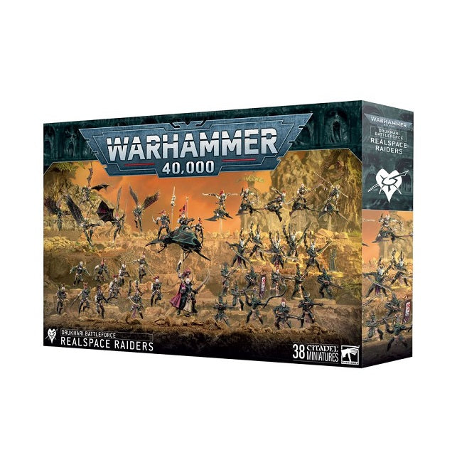 Release Date  10/11/2025. 
This boxed set builds 38 multipart plastic Drukhari miniatures:
– 1x Archon
– 1x Venom
– 5x Scourges
– 5x Incubi (plus 1x Incubi Shrine Token)
– 5x Hellions
– 10x Kabalite Warriors
– 10x Wyches
This kit comprises 510 plastic components, 5x Citadel 32mm Round Slotta Bases, 11x Citadel 25mm Round Bases, 10x Citadel 25mm Round Slotta Bases, 5x Citadel 28.5mm Round Bases, 1x Citadel 32mm Round Base, 5x Citadel Small Flying Bases, 1x Citadel Large Flying Base, and 4x Ball Socket Stems.